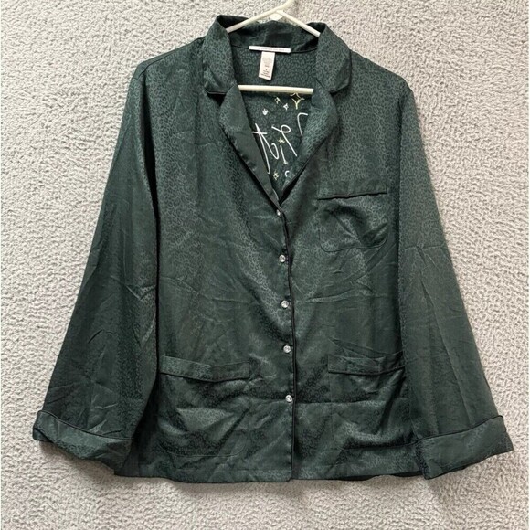 Victorias Secret Pajama Top Womens M Green Button Up Long Sleeve - Picture 1 of 9